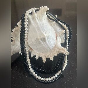 Vintage real pearls and black Onyx necklace